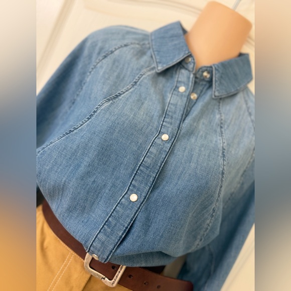 ba&sh Denim Chambray Balloon Sleeve Ary Paris Lady Shirt, Size 4 - Picture 8 of 14